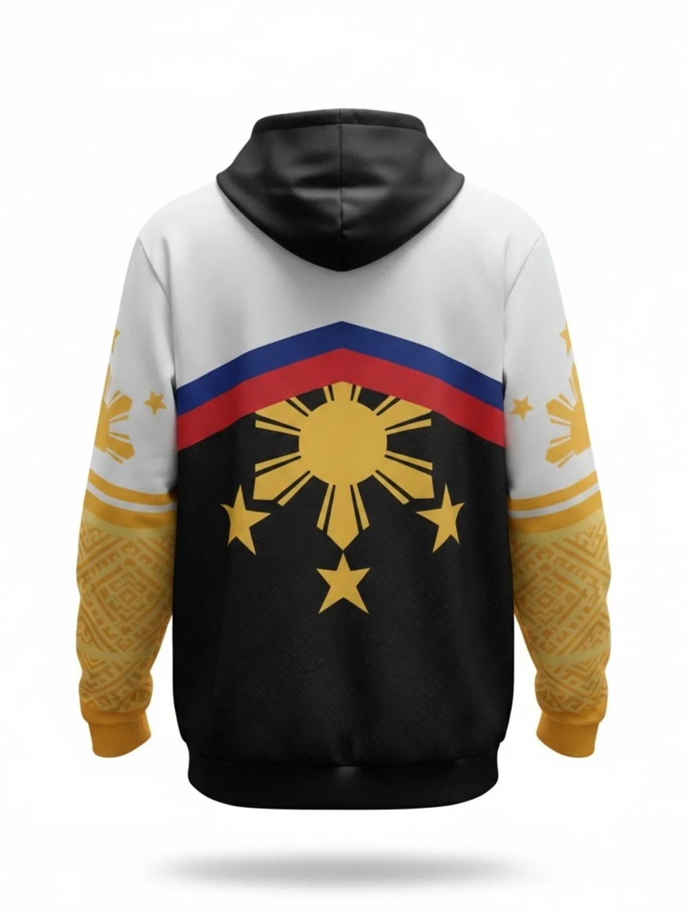 Philippines-Inspired Men's Zip-Up Hoodie Sweater - Black, White & Gold